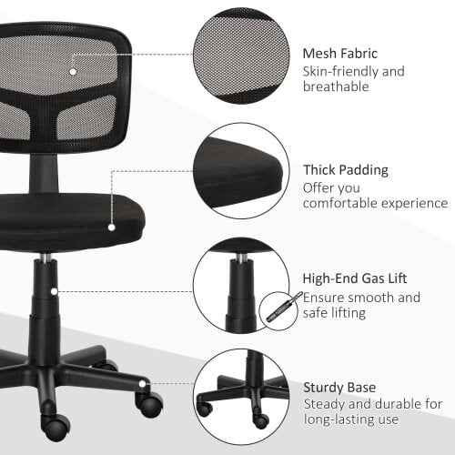 Bobobiy Small Office Chair without Arms, Ergonomic Swivel Mesh Desk Chair with Curved Back and Wheels, Holds Up to 120 kg