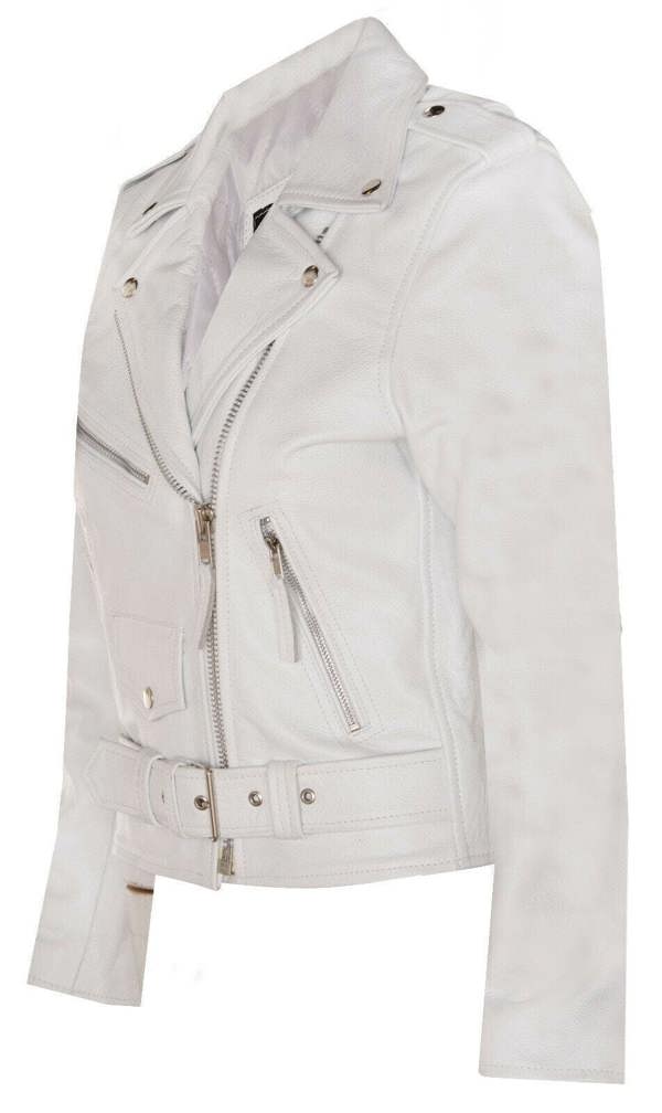 Womens Cowhide Leather Biker Jacket-Mansfield - Upperclass Fashions 