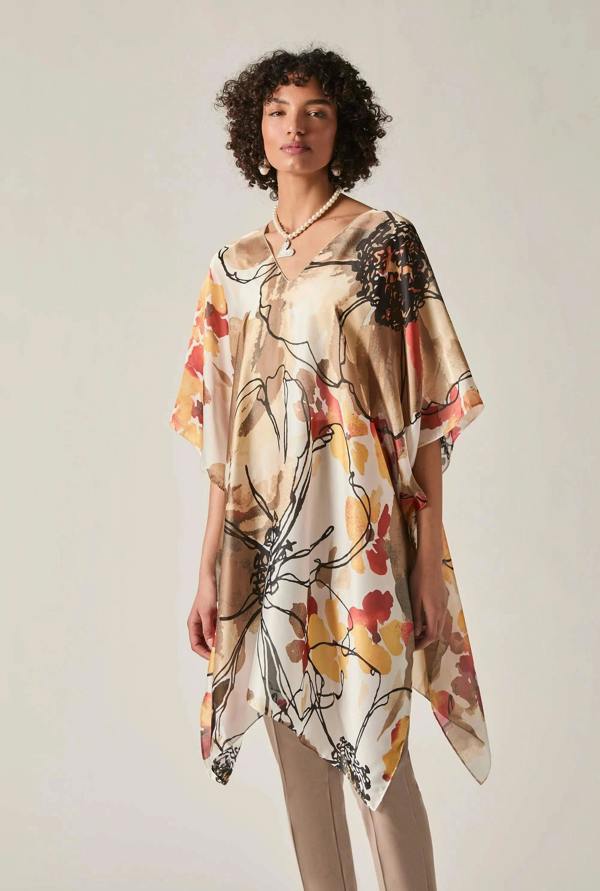 James Lakeland Beige Floral Sketch Kaftan