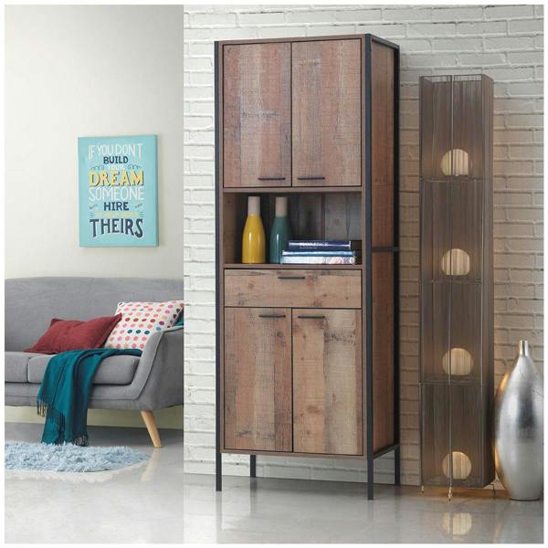 Stretton Tall Storage Kitchen Pantry Sideboard Cabinet Rustic Industrial Oak