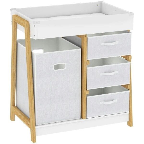 Bobobiy Baby Changing Table, Baby Changing Unit with 3 Drawers, Large Basket and Waterproof Pad for Bedroom Nursery, White