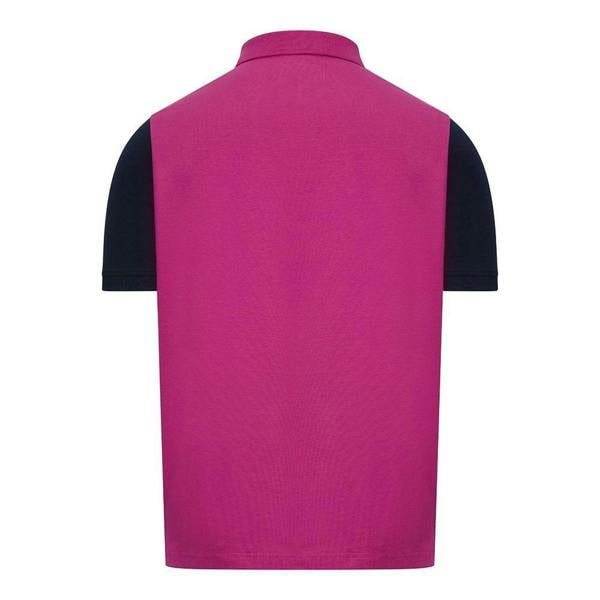 Hoggs of Fife Abbey Ladies Sash Jersey Polo shirt back view pink with contrast navy sleeves