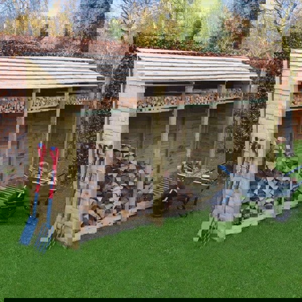 Giant Layzee log store with kindling shelf & Door options, tanalised timber, two sizes