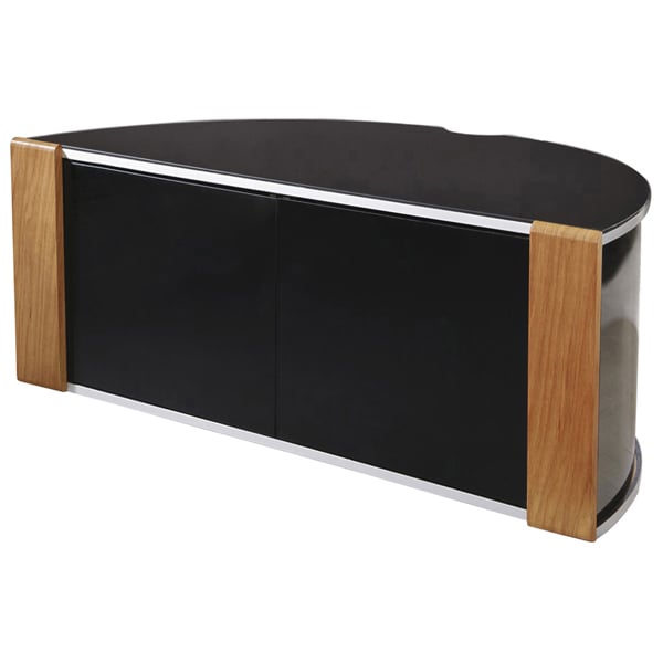 MDA Designs Sirius 1200 Black with Remote Friendly Beam Thru Glass Door and Walnut/Oak Profiles for up to 55" LCD/Plasma/LED Cabinet TV Stand