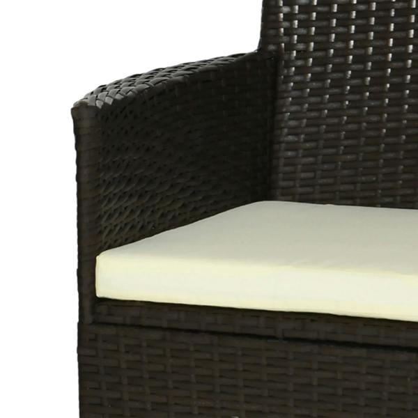 Dark PE rattan armchair with cream padded seat cushion and curved backrest