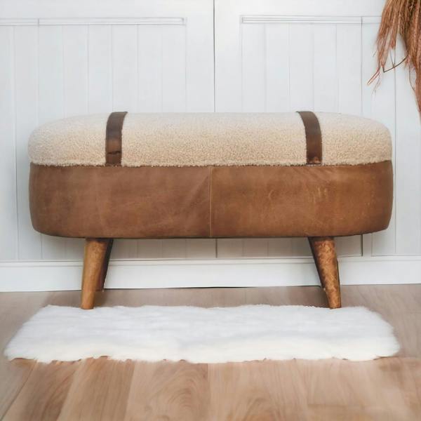 Artisan Furniture Solid Wood Tan Buffalo Boucle Nordic Bench