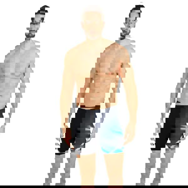 Zoggs Vector Mid Jammer black navy swim trunks with flowing abstract lines