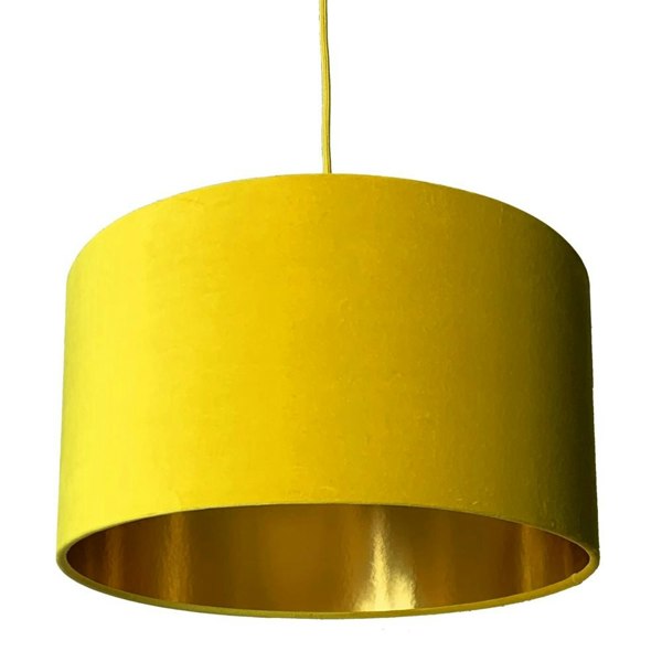 Sunset Yellow Velvet Lampshade With Gold Lining