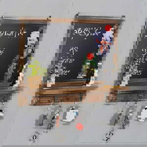 Rafaelo Mobilia Wooden Chalkboard With Wall Hooks Brown