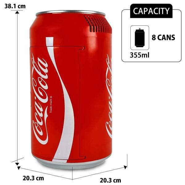 Coca-Cola 5.4L Mini Fridge – 8-Can Cooler for Bedrooms, Travel or Desktop Use (Red)