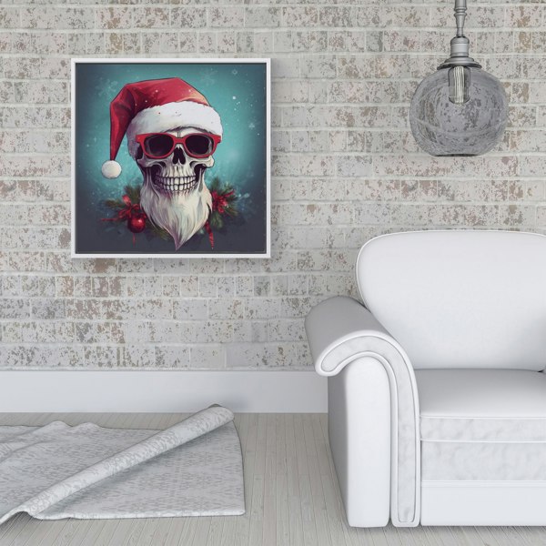 Warren Reed Santa Skull Splash Art Framed Canvas