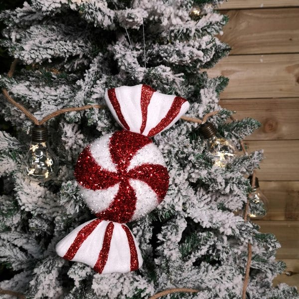 Samuel Alexander 28cm Red and White Glitter Candy Stripe Sweet Hanging Christmas Decoration