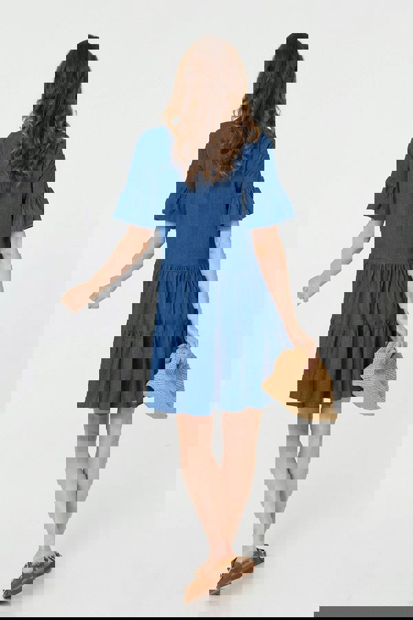 Blue | Flared 1/2 Sleeve Tiered Midi Dress