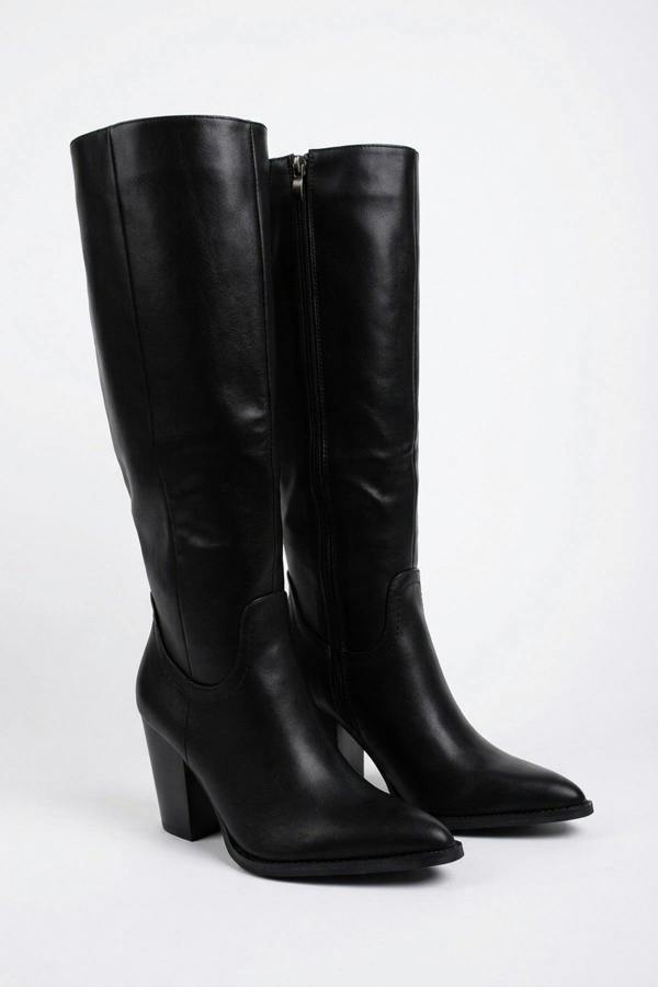 ikrush Mercedes Faux Leather Knee High Block Heel Boots