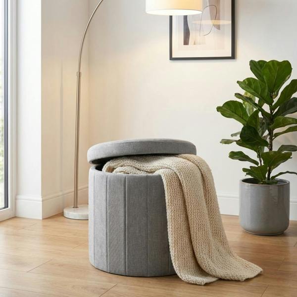 Garden Greatness Soft Grey Fabric Ottoman Storage