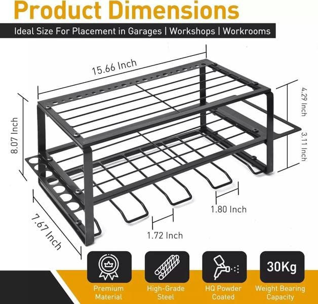 Dyzi Power Tool Organizer Wall Mount Alloy Steel Black Storage Rack