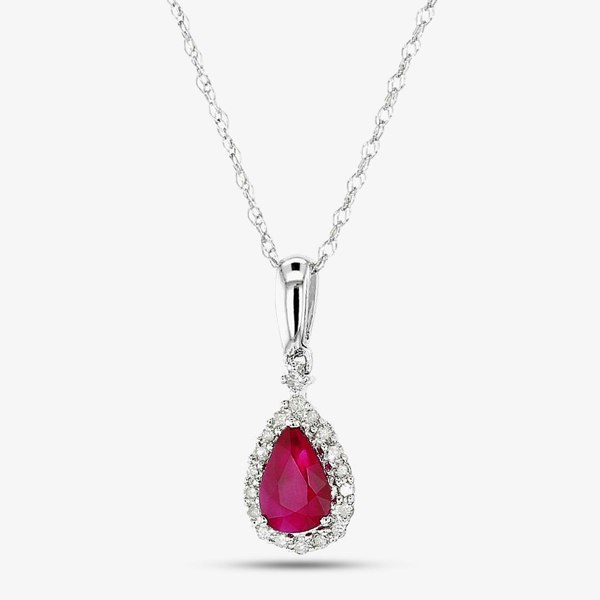 T. H. Baker 9ct White Gold Diamond Ruby Pear Shape Pendant VP0S604 9KW-RUBY
