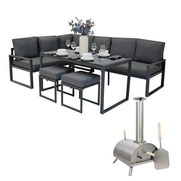 Monstershop Table Top Pizza Oven & Aluminium Corner Sofa Set - Anthracite Grey