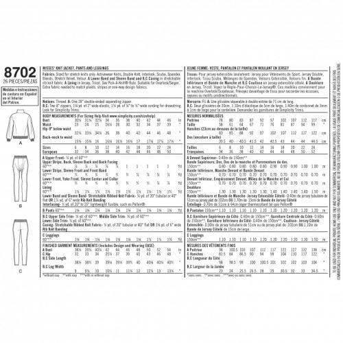Simplicity Sewing Pattern 8702, Jackets, Trousers, Leggings, Sportswear for Women, H5 (6-8-10-12-14) - Intermediate