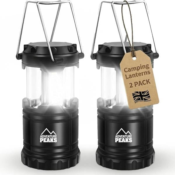 Adventure Peaks Camping Lantern Battery Operated 2 Pack - 300 Lumen COB Camping Lamp Collapsible Tent Light with Handle