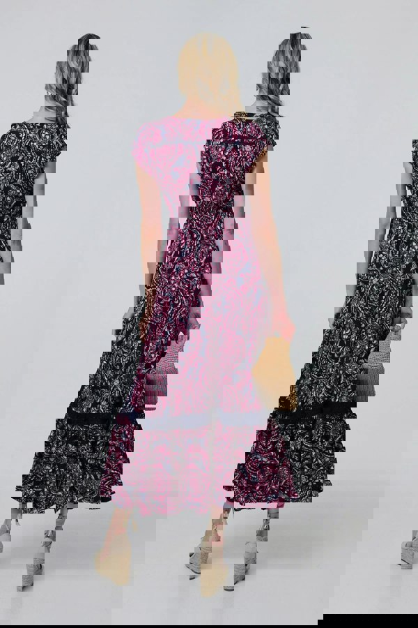 Navy | Paisley Cap Sleeve Lace Trim Maxi Dress
