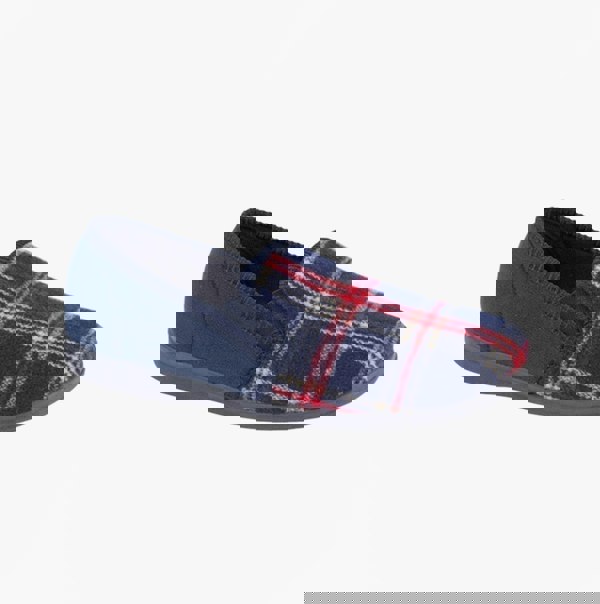 Sleepers JIM Navy Check Velour Twin Gusset Slipper