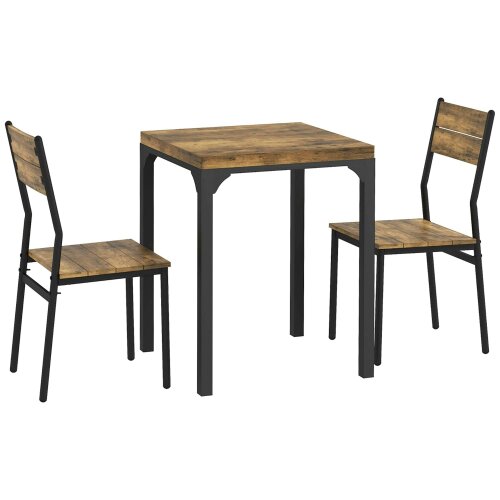 Wyld Haus Lulila Wooden Rustic Brown 3 Piece Minimal Dining Table And Chair Set