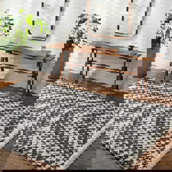 Livabliss Birmingham-Modern Black Grey Brown Checkered Soft Plush Pile Rug