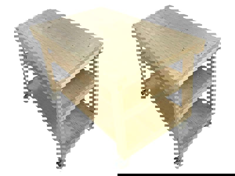 Rotem Wooden Kiln-Dry Workbench – 3ft Depth Sturdy and Durable Workstation with Wheels and Double Shelf for Extra Storage, Ideal for Garages, Workshops, and Sheds