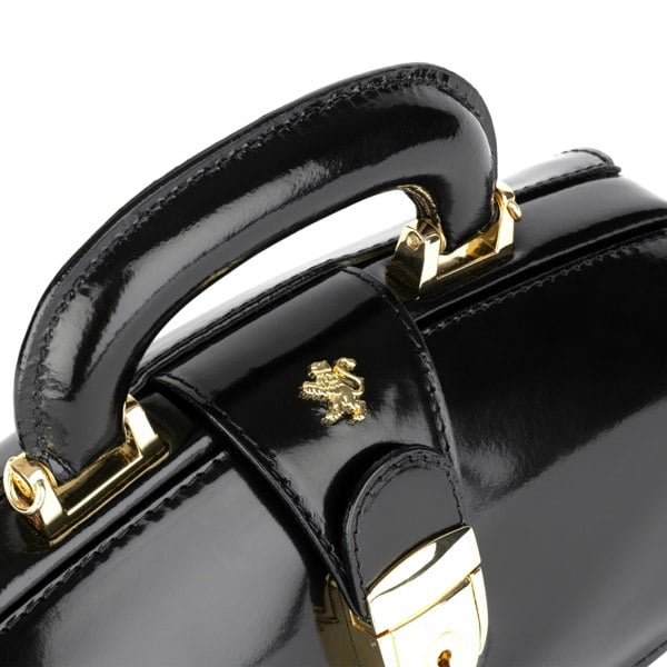 Embassy London Gazelle - Black - Top handle Italian leather bag with gold tone hardware