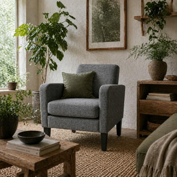 Wyld Haus Notayo Grey Fabric Modern Accent Chair With Black Legs