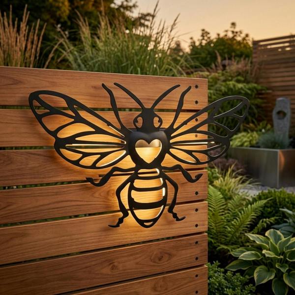 Garden Greatness Lunaria Bumble Bee Motif Solar Wall Art
