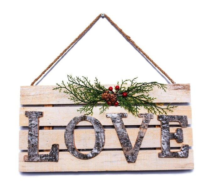 Shatchi 20x40cm Wooden LOVE Letters Sign Christmas Wall Frame Decoration for Festive Home Display