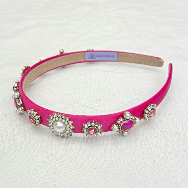 Pink Headband Fuchsia Hair Band with Pearls and Jewels