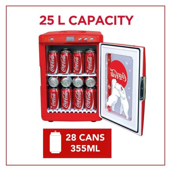 Coca-Cola 25L Mini Fridge – 28 Can Tabletop Cooler & Warmer for Drinks, Snacks or Home Use (Red)
