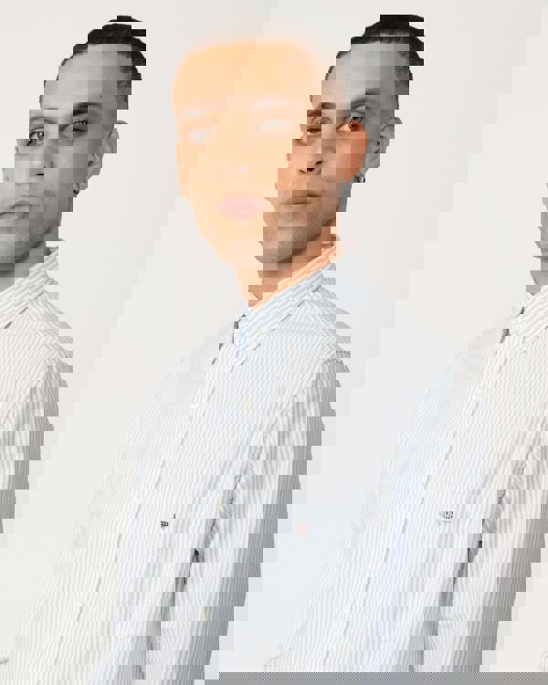 GANT Mens Regular Fit Long Sleeve Oxford Banker Stripe Shirt - 455 Light Blue