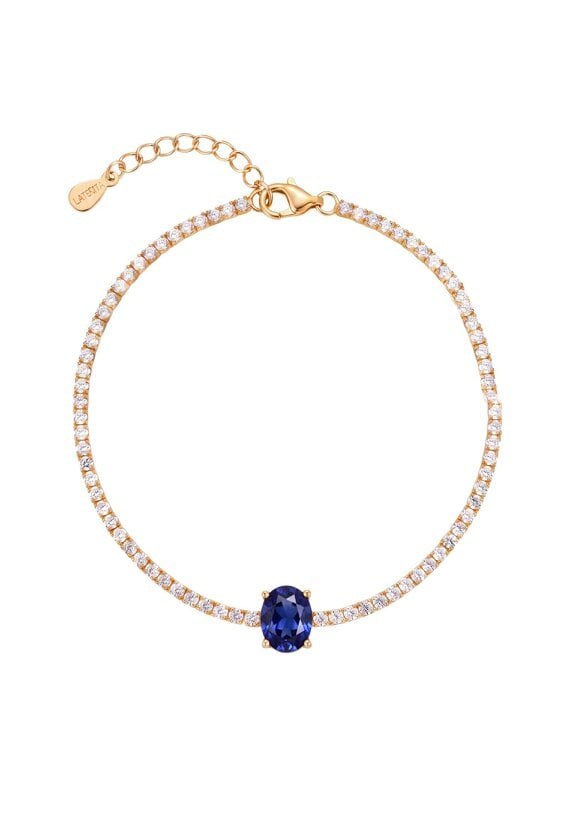 Latelita Garbo Oval Gemstone Tennis Bracelet Sapphire Gold