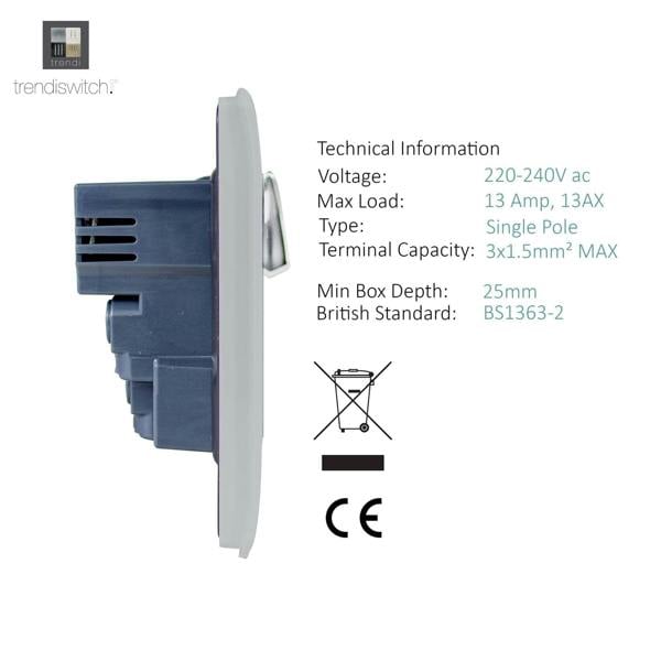 Trendi Switch 1 Gang USB 2100mA Plug Socket in Brushed Steel