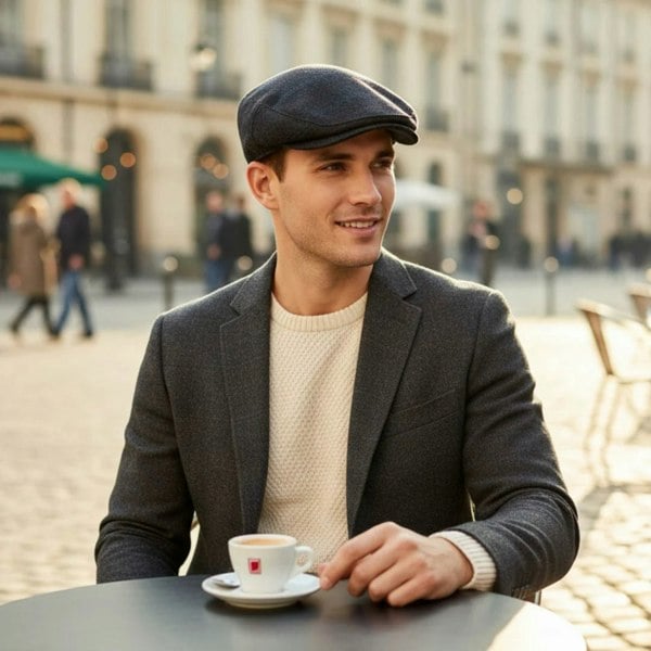TruClothing Men's Wool Blend Herringbone Plaid Ivy Flat Cap