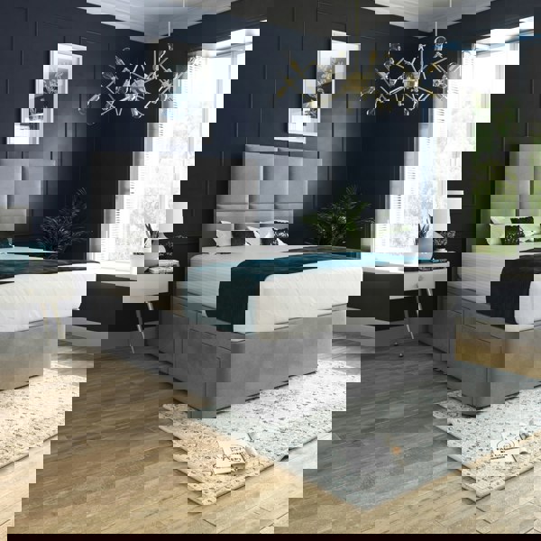 Casa Magna Caprio Upholserted Floorstanding Headboard With Divan Bed Frame - Grey