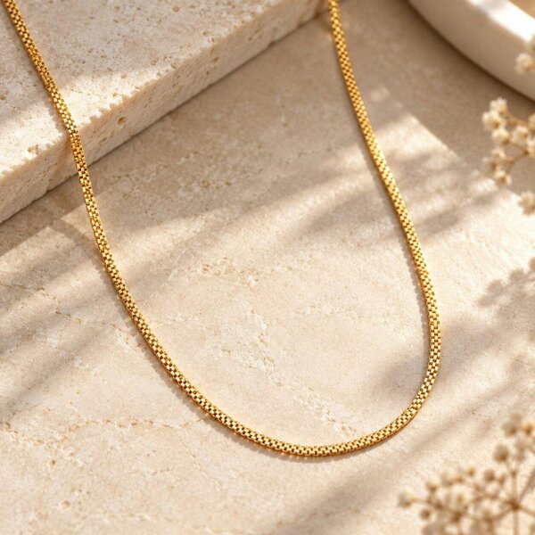 The Colourful Aura 18ct Gold Plated Flat Woven Link Chain Necklace 21 Inch