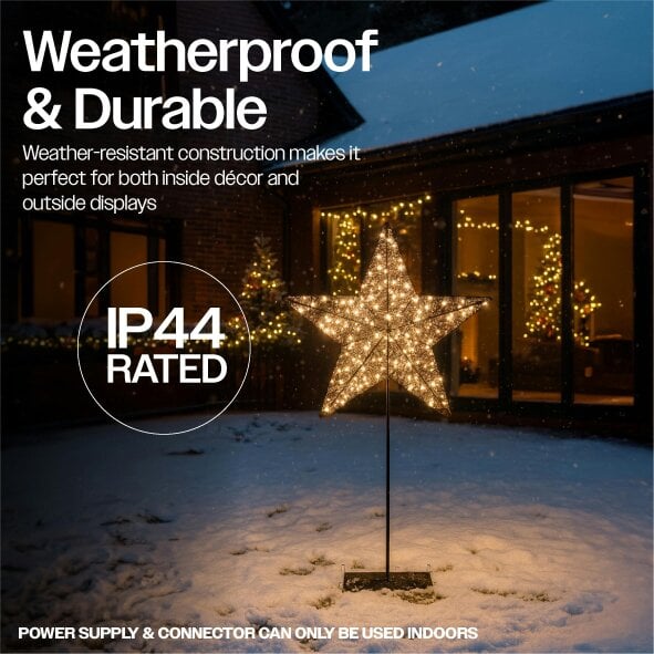 Scotts of Stow Xmas Haus Black Metal LED Christmas Star with Stand, 100 Warm White LEDs, 5m Cable, IP20 Transformer