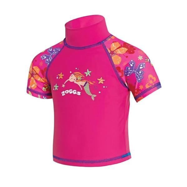 Zoggs Tots Girls pink mermaid sun protection top with butterflies and stars