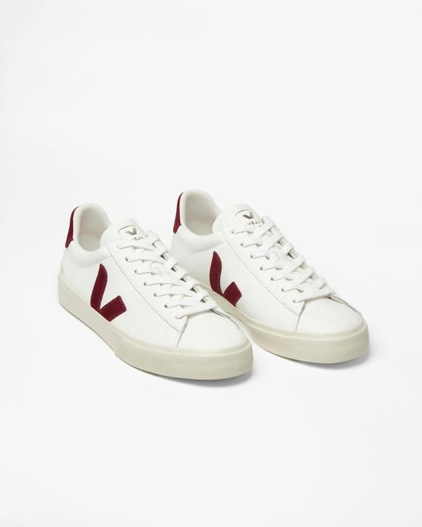 VEJA Campo Leather Womens Trainers - White/Garnet | CHO | Designer Womens Trainers