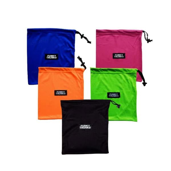 Vibrant neon Funky Trunks mini drawstring mesh bag