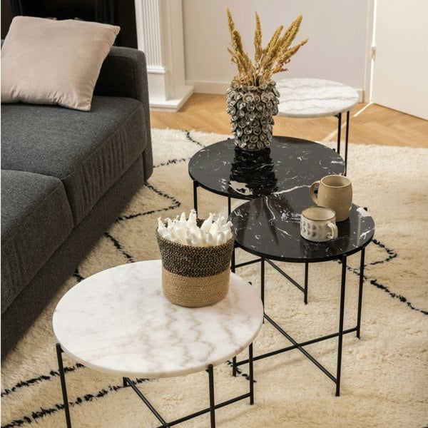 Furniture To Go Avila Side Table with Black Polished Marble Stone 42x45cm
