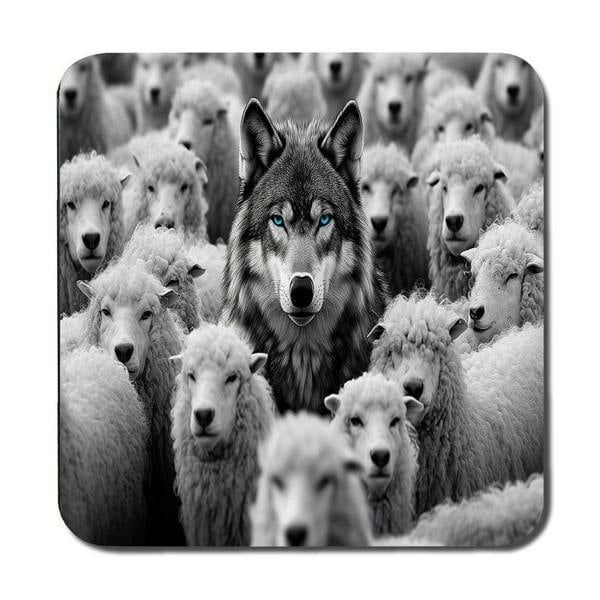 Benjamin Tate Design Wolf Among Sheep Placemats And Coaster Set With Blue Eyes