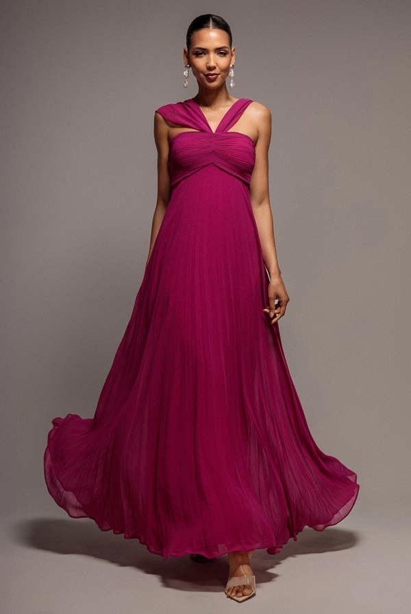 Sleeveless Pleated Chiffon Multiway Scarf Maxi Dress - Magenta DR4829