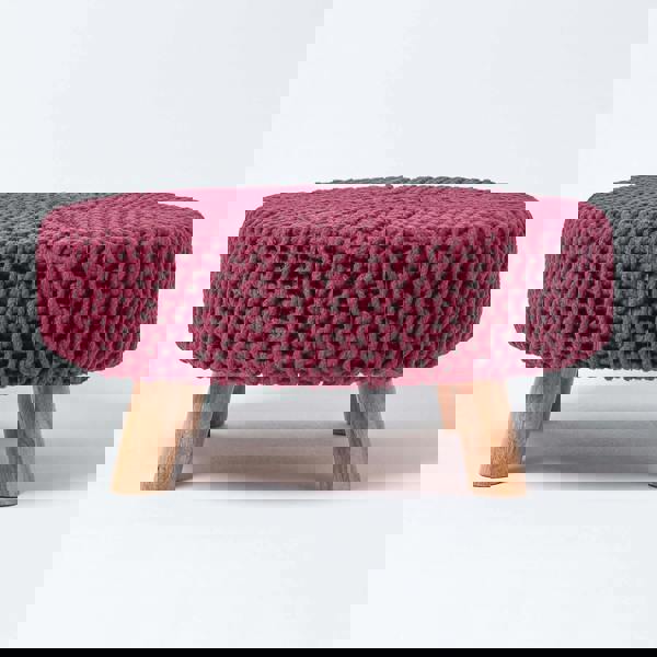 HOMESCAPES Large Round Cotton Knitted Footstool on Legs