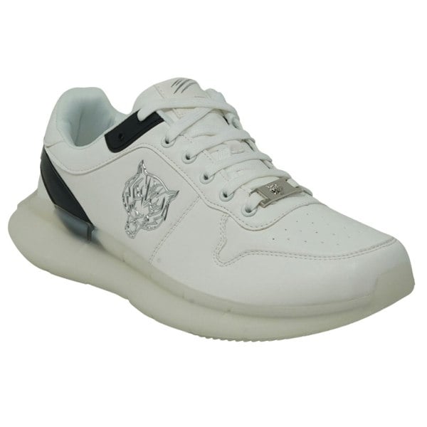 Plein Sport Branded Silver Tiger Logo Men's Sneakers - White